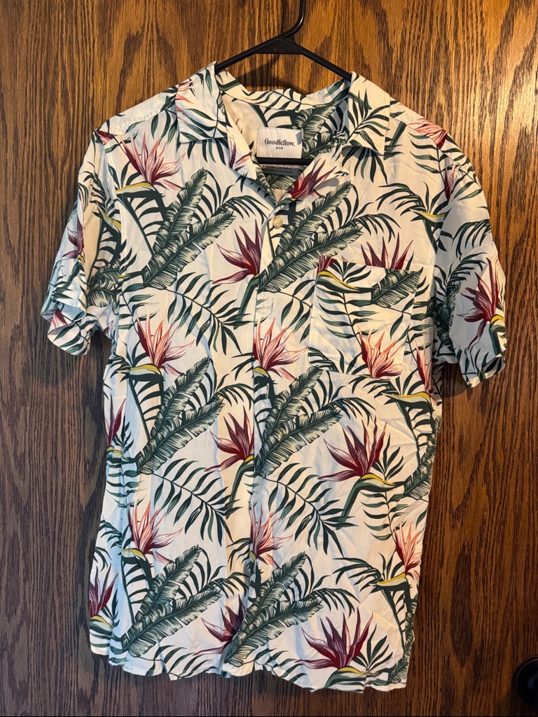 Goodfellow & Co Men's White Tropical Print Short-Sleeve Shirt